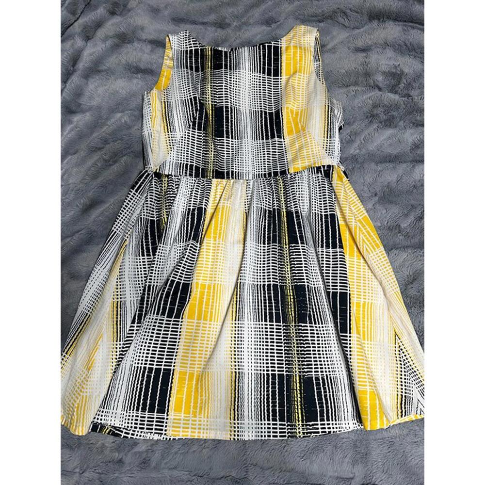 Banana Republic Sleeveless Fit & Flare Dress Size 8 – Abstract Yellow Black Whit